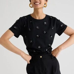 J. Crew Black Top with Embellished Floral Sequin Accents